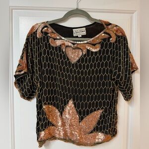 Vintage Chanson D' Amour Beaded Short Sleeve‎ Blouse